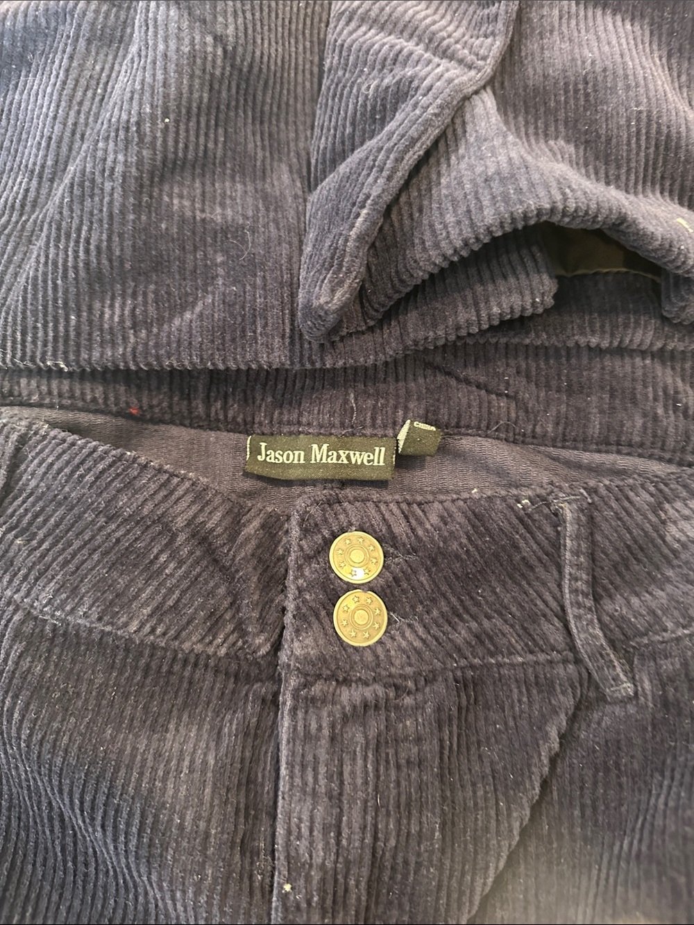 jason maxwell Men's Navy Corduroy Pants with Double Button Waist